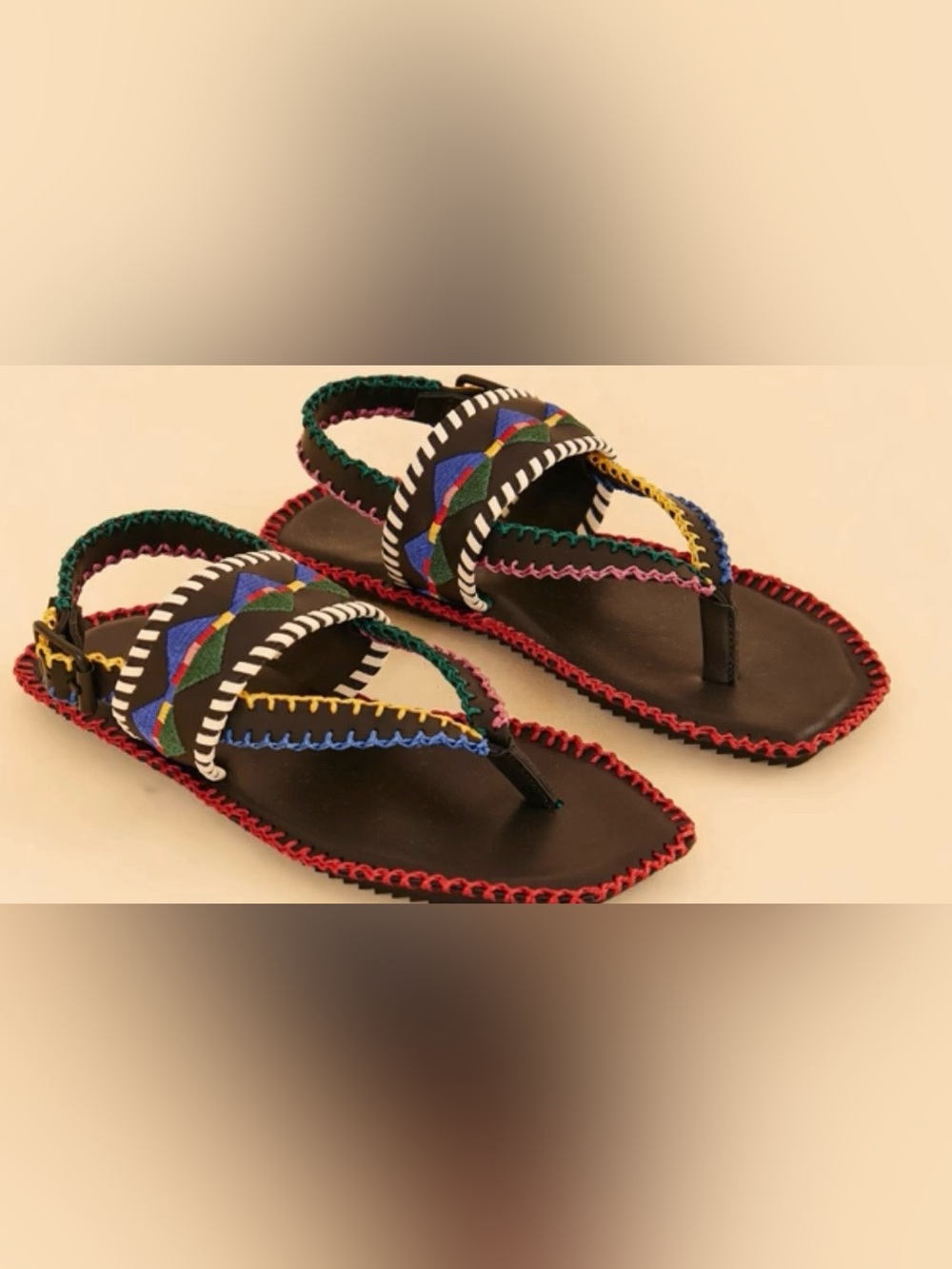 FARM Rio Colorful Embroidered and Stitched Flat Sandals Handcrafted size 8 NWOT